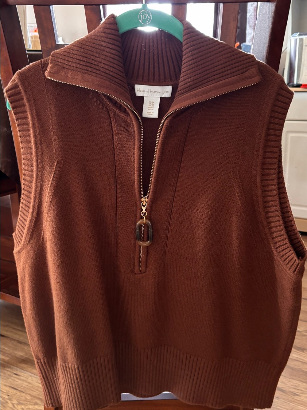 House of Harlow 1960 Chestnut Brown Sleeveless Zip-Neck Sweater Vest